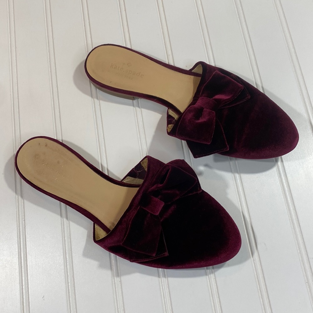 Kate Spade Madra Velvet Bow Mules, Size 9, Burgundy Red